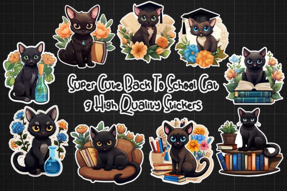 9 Super Cute Back to School Cat Stickers