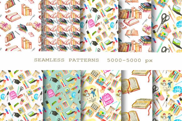 Back to School Digital Paper for Teachers: Watercolor Seamless Patterns You Can Use Right Away