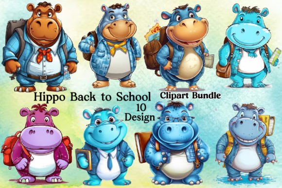 Hippo Back to School Clipart Bundle