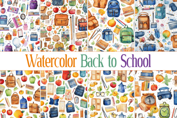 Watercolor Back to School Pattern