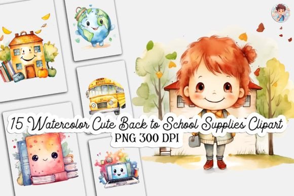 Watercolor Cute Back to School Supplies