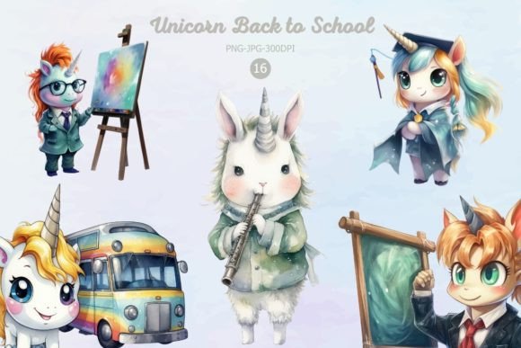Watercolor Unicorn Kids Back to School